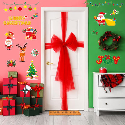 Christmas Wall Decals 124 Pieces Merry Christmas Wall Stickers Santa Snowman Winter Snowflakes Xmas Candy Stickers for Wall Window Door Bedroom Garage Home Office Decor