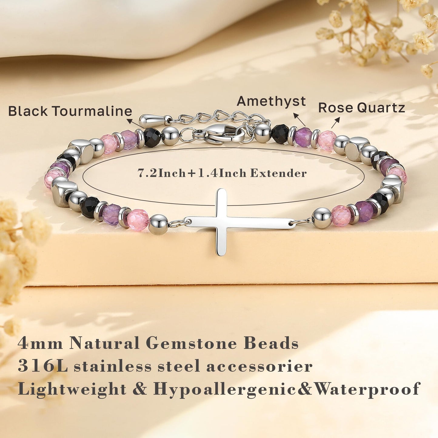 60th Birthday Gifts for Women, 60th Birthday Decorations, Dainty Christian Cross Bracelet – Adjustable Anxiety Relief Friendship Jewelry for Friend, Sister, Mom