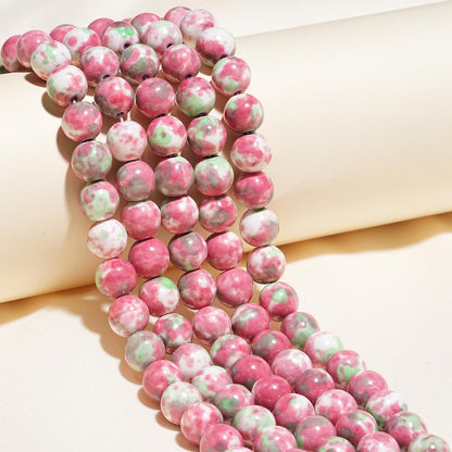10mm Natural Green Red Rain Flower Gemstone Beads Polished Round Smooth Stone Beads for Bracelets Jewelry Making 15inch Loose Beads