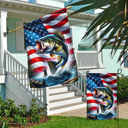 American Flag-Bass Fishing American Flag MLN2930F, Garden Flag (11.5" x 17.5")-USA Flags Premium Polyester-Decorative Indoor Outdoor Flag
