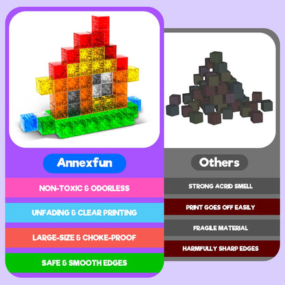 Annexfun 56PCS Magnetic Blocks - Transparent Magnetic Cubes, Toddlers Building Blocks,Montessori Preschool STEM Educational Sensory Toys for Kids Ages 3+ Boys & Girls Birthday Gifts (1IN)