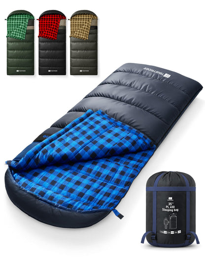 TANSTRIDER Cotton Flannel XXL Sleeping Bags for Adults Cold Weather Camping Sleeping Bag for Adults Kids Teens with Compression Sack,Camping Gear for Traveling,Hiking,Climbing,Outdoor,Indoor