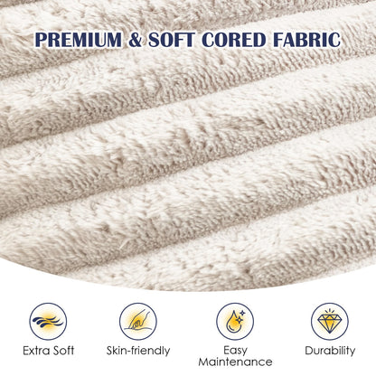 SHOUREN Stuffed Round Pouf Ottoman,Corduroy Foot Rest with Shredded Foam Filling, Lightweight and Fluffy Pouf Storage Ottoman for Living Room,Floor Poufs for Couch,20"x15", Beige