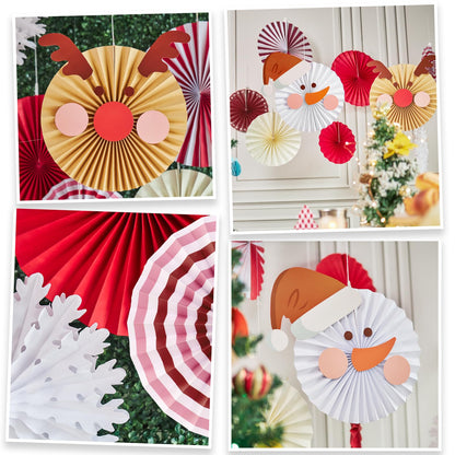 SUNBEAUTY Christmas Party Decorations Christmas Classroom Decorations Hanging Paper Fans with Reindeer Snowman for Xmas Holiday Ceilings Wall Decor Winter New Year Party Supplies
