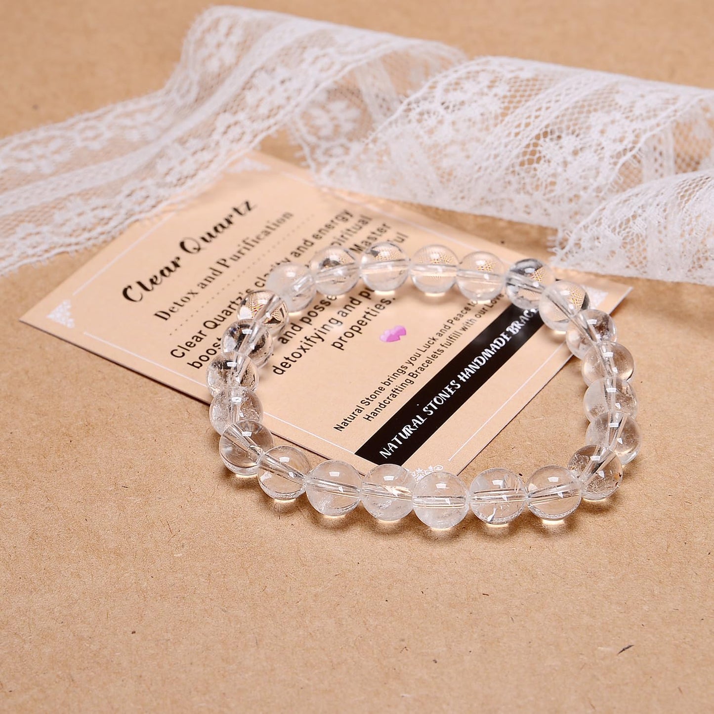 AD Beads Handmade Gemstone Stretch Elastic Bracelet Crystal Healing Reiki Nature's Beauty and Spiritual Essence Unisex (6mm, Clear Quartz (Detox and Purification))
