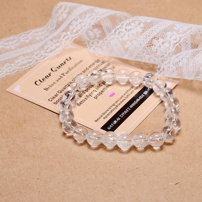 AD Beads Handmade Gemstone Stretch Elastic Bracelet Crystal Healing Reiki Nature's Beauty and Spiritual Essence Unisex (10mm, Clear Quartz (Detox and Purification))