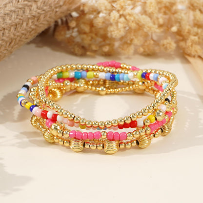 Dainty 14K Gold Plated Beaded Bracelet Stack for Women,Bohemian Stretch Colorful Beads Non Tarnish Stackable Bracelets Set Fashion Party Prom Accessories Jewelry Gift Friendship
