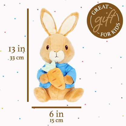 Beatrix Potter Peter Rabbit Plush with Carrot, 13 Inch Soft Stuffed Animal, Classic Peter Rabbit Toy for Babies, Toddlers, and Collectors