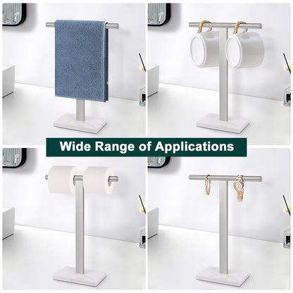 BathAce Hand Towel Holder, T-Shape Hand Towel Stand for Bathroom, Hand Towel Rack Bar Standing for Vanity Kitchen Countertop, 304 Stainless Steel (Marble Base, Brushed)