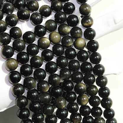 MJDCB Rare Collection Natural Stone Beads Gold Obsidian Round Loose Beads for Jewelry Making DIY Bracelet Necklace (6mm)