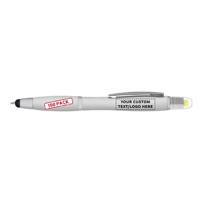 DISCOUNT PROMOS Personalized Smooth Writing Maitland Gel Highlighter Stylus Pens - 100 pack - Highlighters - Customizable Text, Logo - Silver