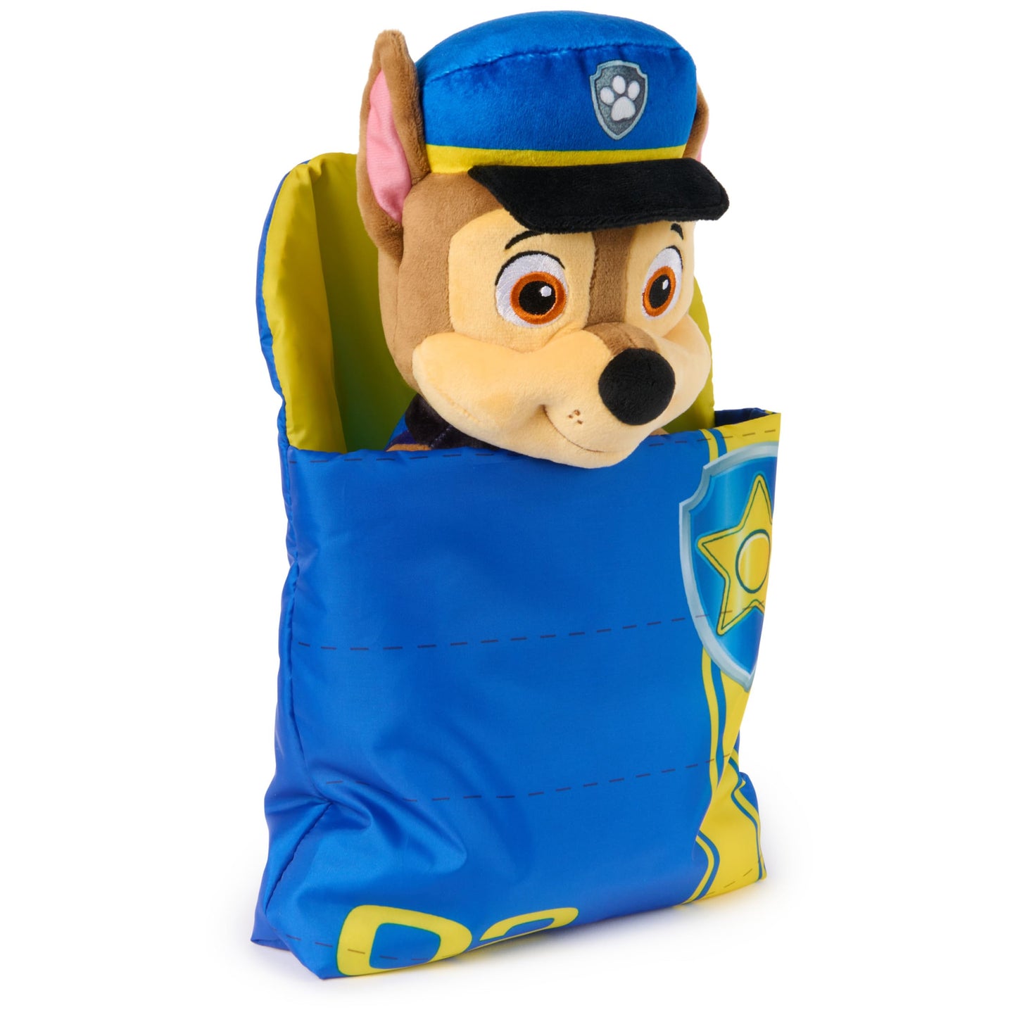 Paw Patrol Chase Bedtime Plush with Sleeping Bag, Plush Toy for Preschoolers and Toddlers, Stuffed Animal, Sensory Toy for Ages 3 and Up, 12”