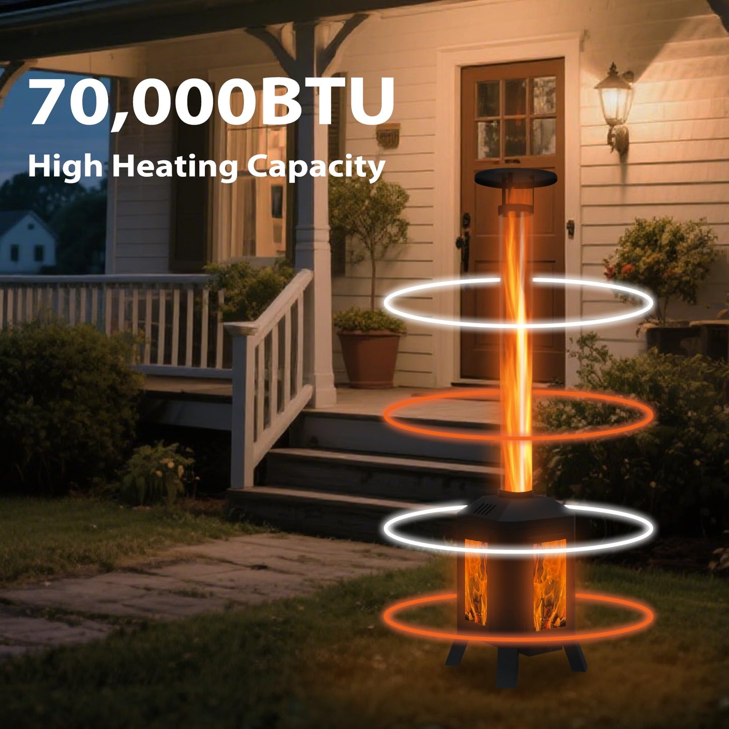 Beneouya Wood Burning Patio Heater with Glass Viewing Window, Glass Tube, Fire Pits for Outside Wood Burning, Outdoor Fire Pit for Backyard, Patio