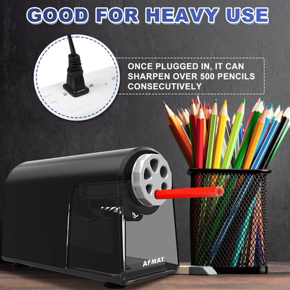 AFMAT Electric Pencil Sharpener for Classroom, 6 Holes, Heavy Duty Pencil Sharpeners for Home, Pencil Sharpener Plug in for 6-11mm Pencils, Auto Stop, Super Fast, Save Pencils, PSX2