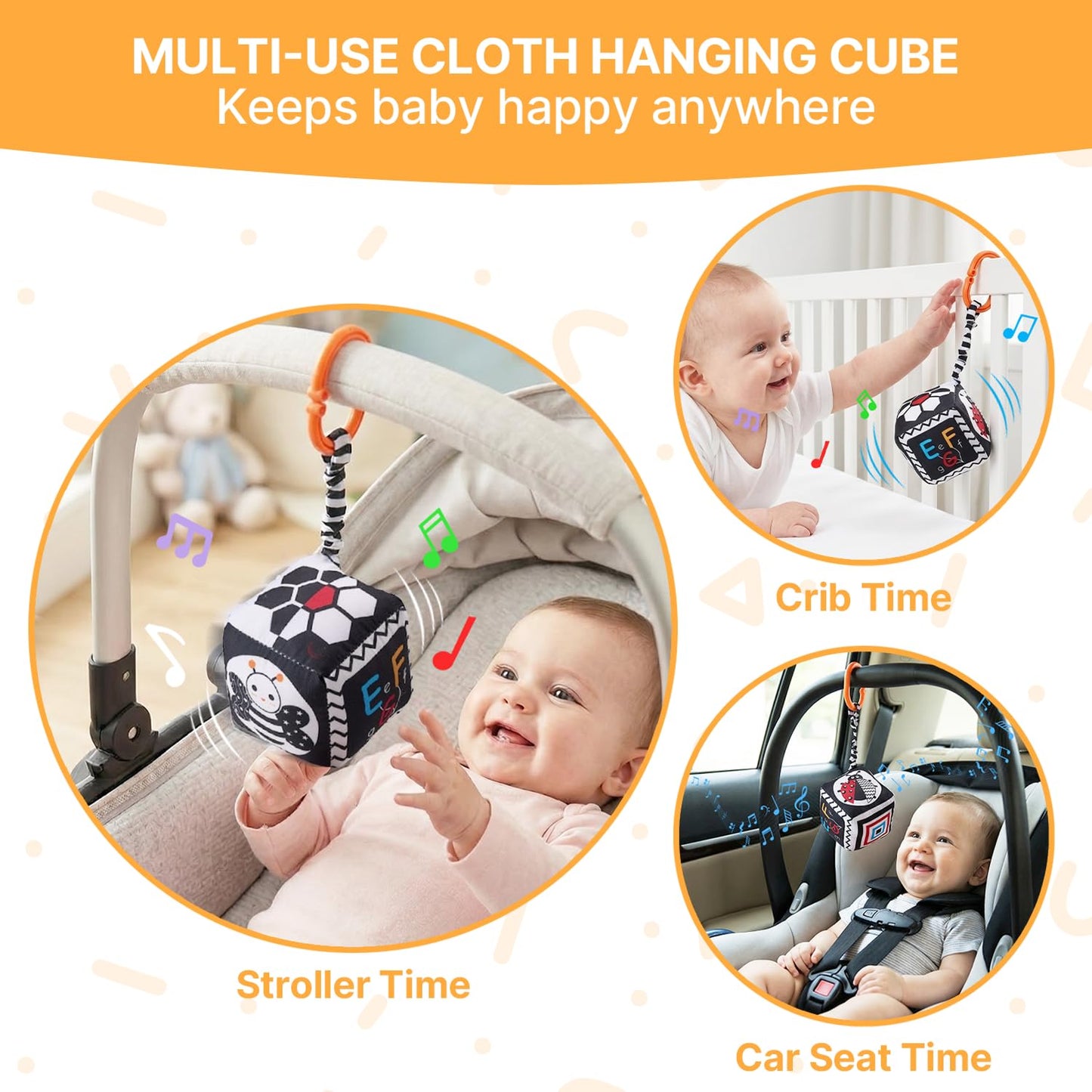 JoyCat Baby Toys 0-6 Months, 6-in-1 Newborn Sensory Toy Set with High Contrast Cards & Sensory Cloth, Wrist and Ankle Rattles, Baby Rattle, Hanging Cube and Teether, Baby Shower Gift for Boys Girls