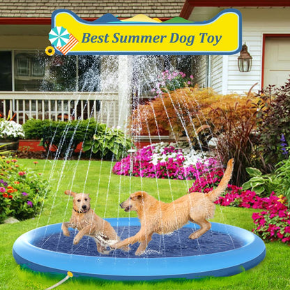 Raxurt Splash Pad for Kids and Dog, 87IN Non-Slip Large Baby Play Mat, Thickened Durable Dog Pool Toys, Sprinkler Outdoor Water Toys for Ages 3-12 Boys Girls, Parent-Kids, Blue