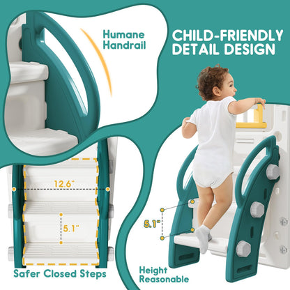 Toddler Slide for Kids with Climber Basketball Hoop, Storage Space, Telescope Kids Indoor Slide Baby Slide for Outdoor Play Upgraded Toddler Indoor Playground with Wider and Longer Slideway Upgraded
