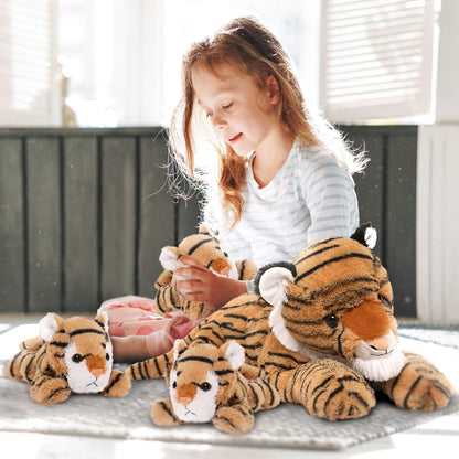 MaoGoLan 20" Tiger Stuffed Animals Set - Giant Stuffed Mommy Tiger with 3 Babies Plush Toy Birthday Gift for Kids Boys Girls - 4PCs Large Wild Zoo Stuffed Animal Plush Toy Christmas Baby Shower Decor