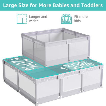 Large Baby Playpen for Babies and Toddlers - 70x59in Giant Play Pen for Babies 6-12 Months Big Play Yard for Toddlers 1-3 Play Pens for Toddler Indoors Playyard Fence Pin Corrales para Bebes Grey-s