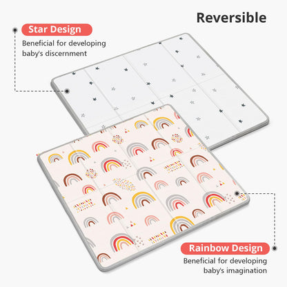 Foldable Baby Play Mat, PIGLOG Waterproof Playmats for Babies and Toddlers Kids, Safe Foam Playmat for Tummy Time, 50x50 Playpen Mat, Reversible Portable Baby Floor Mat for Infant, Toddler(Rainbow)