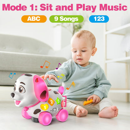 Musical Baby Toys 6-12 Months, 1st Birthday Girl Gifts for One Year Old, 6 7 8 9 10 12-18 Months Toy for Baby Gift, Bilingual Crawling Walking Puppy Toy for 1 Year Old, ABC,123s, Music
