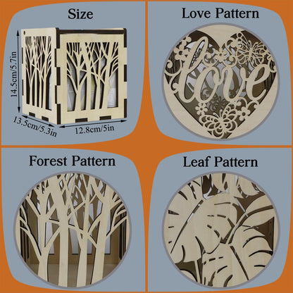 Wooden Tissue Box Cover Square,Laser Cut Decorative Cube Tissue Box Holder for Farmhouse Decor (Leaf -Pattern)