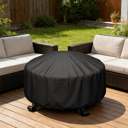MR. COVER Round Fire Pit Cover 48 Inch, Heavy Duty 600D Waterproof Windproof Fire Pit Table Cover, Rip-Proof Fade Resistant Outdoor Firepit Cover with Straps and Built-in Vents, Black