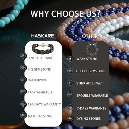 Unique Tiger Eye Bracelet for Men, HASKARE Energy Protection Crystals Golden Blue Tigers Eye Bracelets Handmade Steel Wired Natural Beads Bracelet Adjustable Durable Chain Stone Bracelet Gifts for Him