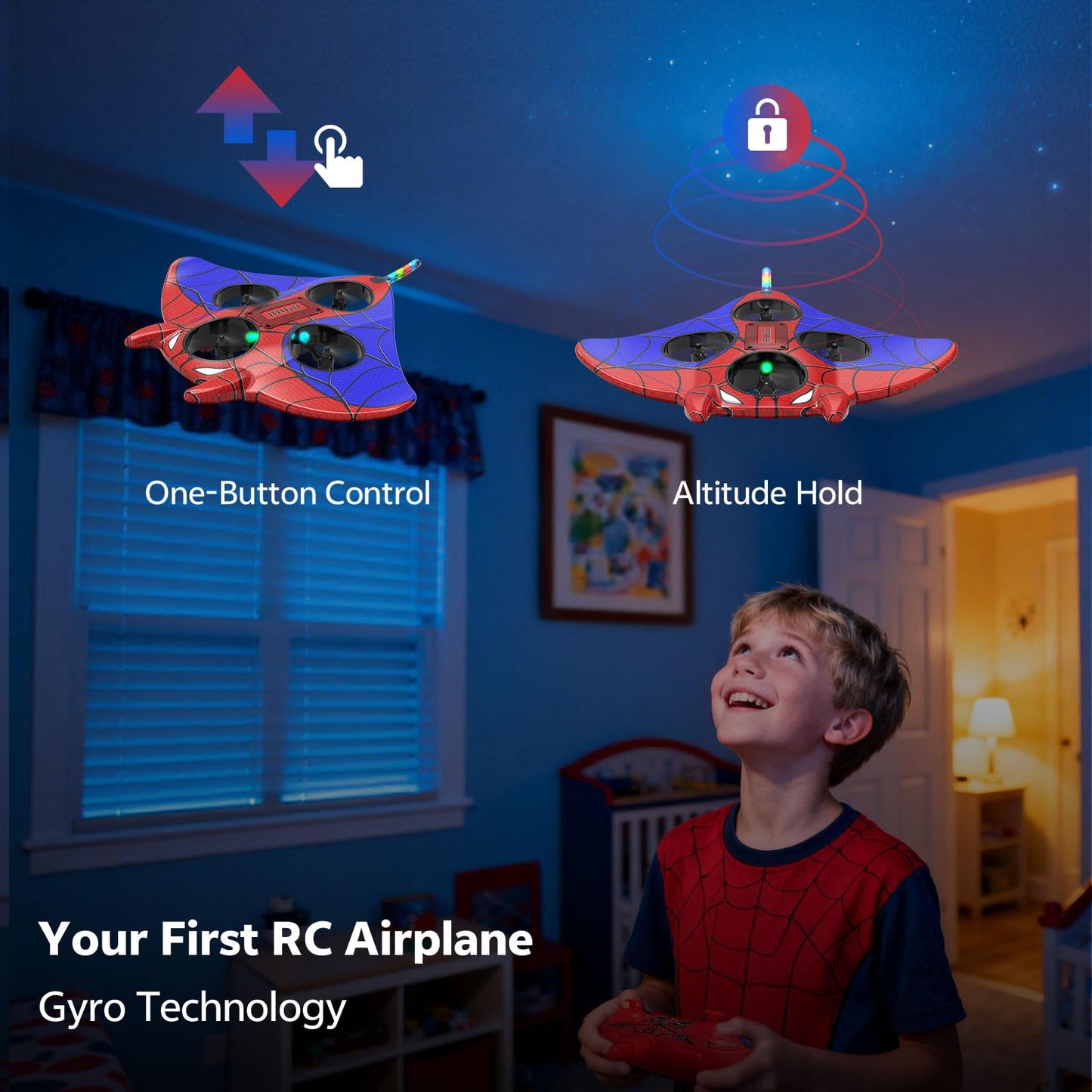 RC Plane Spider Toys for Kids, 2.4Hz 3.5CH Foam Remote Control Airplane with Altitude Hold, One Button Takeoff/Landing, 360° Stunt Flips, LED Lights, Ideal Gift for Kids, Boys & Girls Beginners