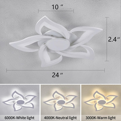 HuixuTe 24" Modern Geometric Ceiling Light Fixture, White Dimmable 3 Colors LED Close to Ceiling Light Fixtures with Remote, Low Profile Flush Mount Ceiling Light for Kitchen, Living Room