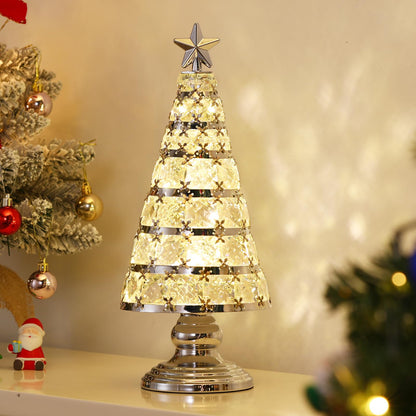Lewondr Christmas Tree Lamp, 14 Inch Battery Powered Crystal Treetop Lighted Christmas Tree Decorative Light LED Lamp, Handmade Glass Tabletop Christmas Ornament for Home Party Gift, Silver