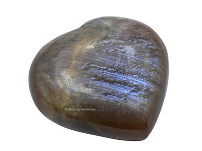 Amazing Gemstone Sun Moonstone Crystal Heart Palm Stone - Pocket Massage Worry Stone for Natural Body Chakra Balancing, Reiki Healing and Crystal Grid