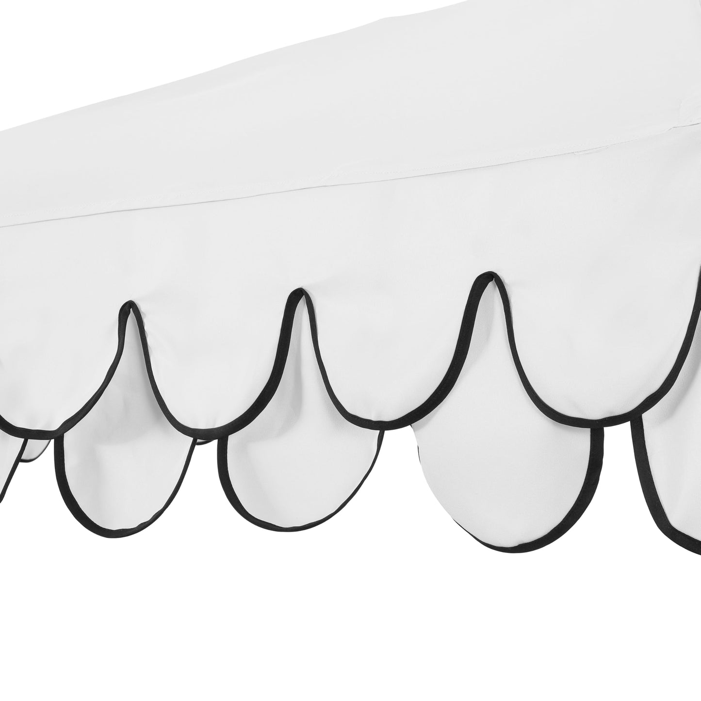 JONATHAN Y UMB1002D Tracy 9 ft. Classic MidCentury Scalloped Fringe Market Patio Umbrella with Auto-Tilt, Crank, Wind Vent and UV Protection in White/Black
