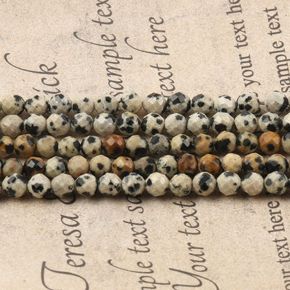 Song Xi 120pcs 3mm Natural Dalmatian Gemstone Beads Faceted Round Loose Stone Beads for Jewelry Making (1 Strand)