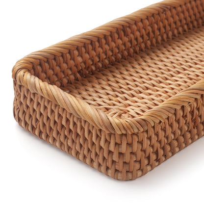 Rattan Bathroom Vanity Trays Toilet Tank Baskets Long Narrow Hand Towel Storage Basket for Storage, Decorative (Natural 10.2 x 4.9 x 1.6 inch)