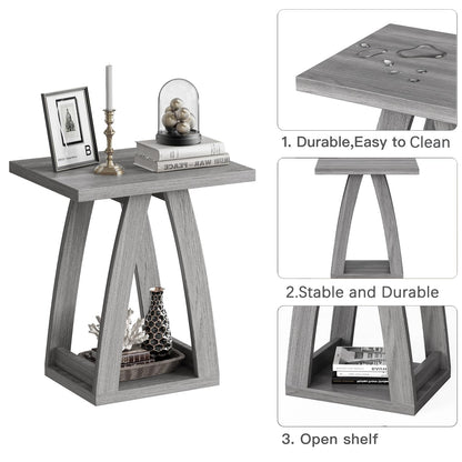 FROMJBEST End Tables Living Room, Side Table Beside Sofa, Nightstand for Bedroom, Couch Side Table with Shelf, Modern End Table for Living Room, Grey End Table