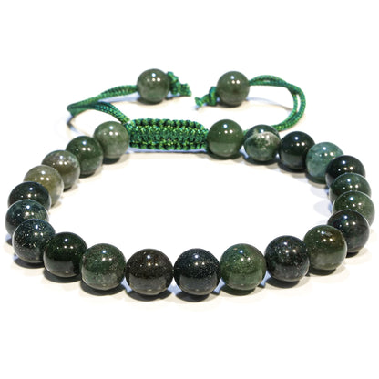 ANAYA AGATE Healing Crystal Bracelet – Chic Gemstone Bracelet for Men and Women – 8mm Round Bead Bracelets for Spiritual Healing, Protection, Positive Energy - Moss Agate
