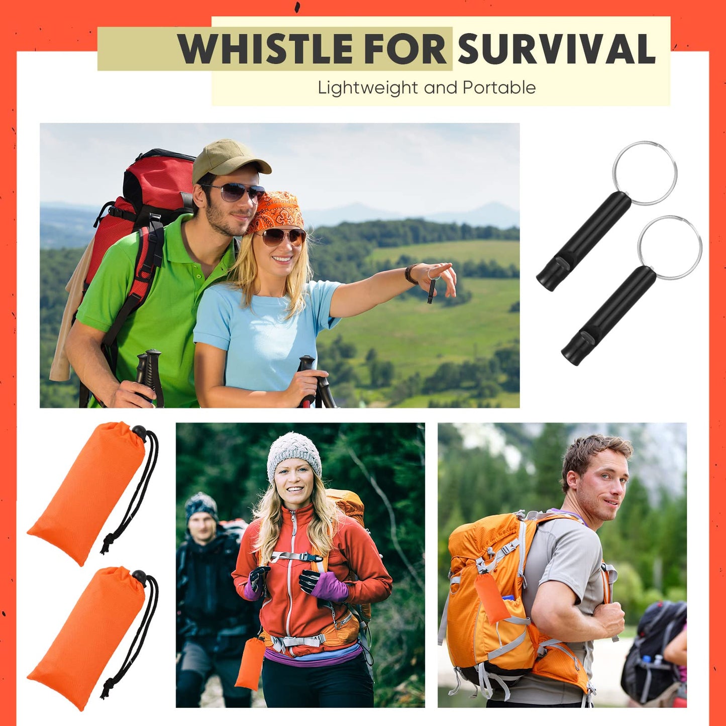 Qunclay 12 Set Emergency Sleeping Bag Survival Bivvy Sack Blanket with Whistles Lightweight Portable Thermal Survival Bag Thick Tent with Hood Extension Nylon Stuff Sack (Orange,82.7 x 35.4 in)