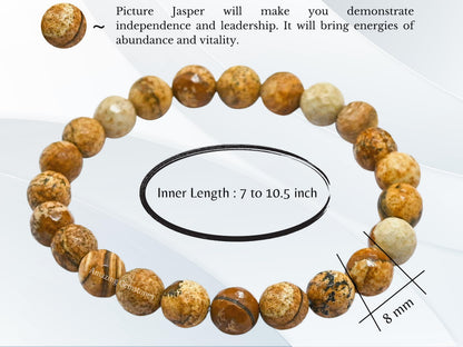 Amazing Gemstone Picture Jasper Bracelet for Women - Chakra Mens Bracelet Protection Crystals&Healing Stones - Blessing Bracelet Spiritual Meditation Gift (Faceted Beaded Bracelet)