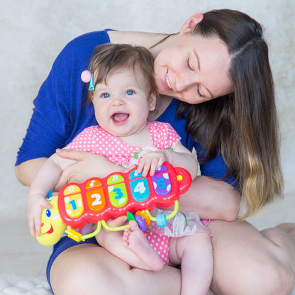 KiddoLab Lira Baby Musical Toy with Lights & Music – Interactive Caterpillar Spinner & Stacking Rings for Infants 3+ Months – Soft Stuffed Animal Head for Sensory Play