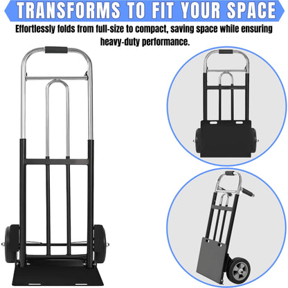 IRONPOW Folding Hand Truck Dolly - 600 LB Capacity, Heavy-Duty Wheels and Compact Design for Moving Heavy Loads in Warehouses, Offices, Homes, and Shopping