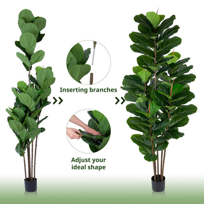 Yepdin 2 Pack Fiddle Leaf Fig Tree - Artificial Ficus Tree with Tall Artificial Plants Large 69 Fiddle Leaves -Fake Trees for Indoor Outdoor Home Decor Living Room