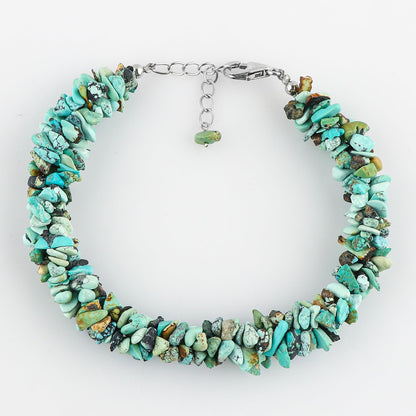 CRYSTALIS Natural Turquoise Beads Braided Rope Bracelet, Chips Nuggets Beaded Gemstones, Chakra Healing Stones, Gift Giving Womens Jewelry, 925 Sterling Silver Bracelet 8 inch
