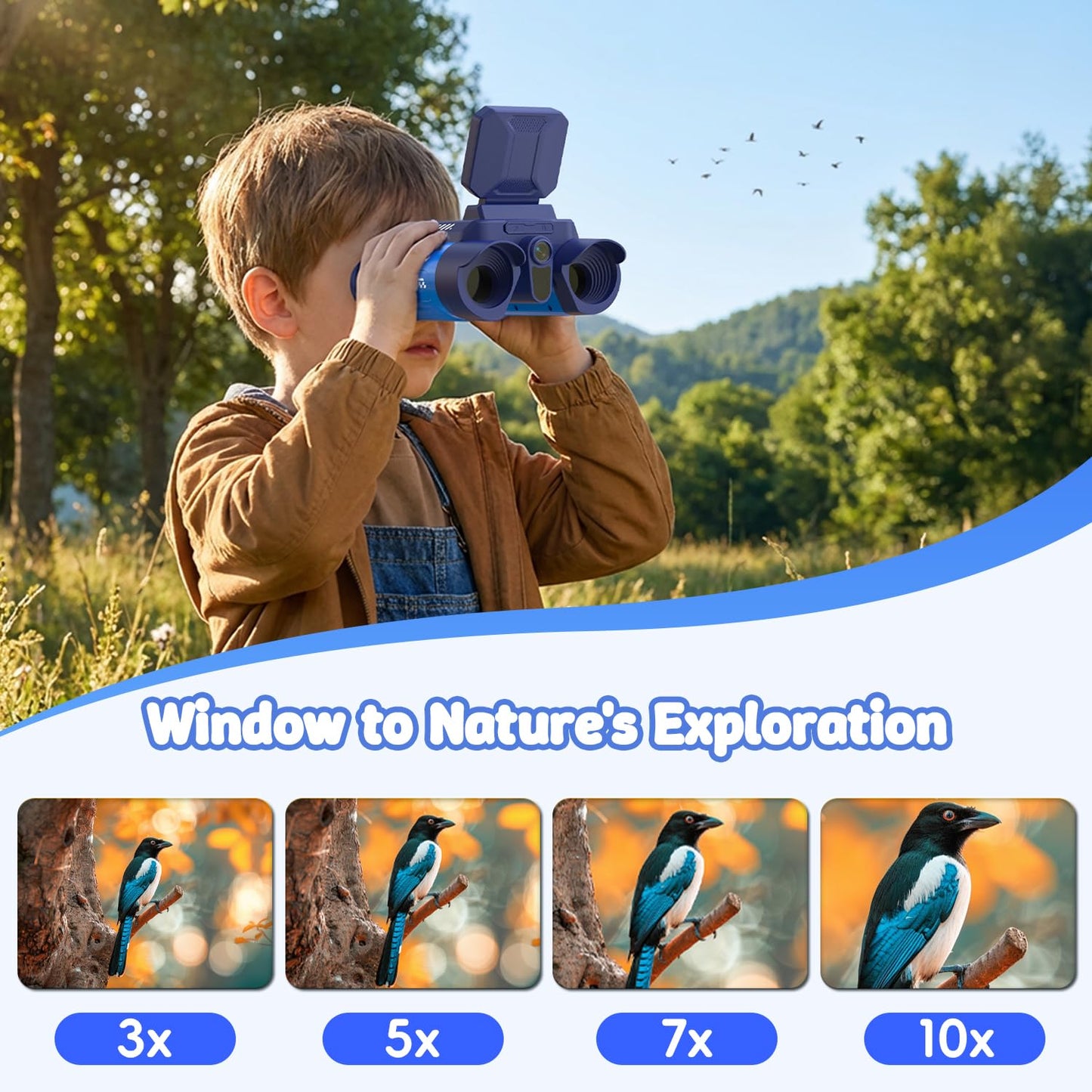 OAEBLLE Nature Exploration Toys, 2.4" IPS Screen Digital Wildlife Camera with Night Vision & 10X Zoom, Kids Outdoor Play Equipment for Children Ages 4-8 8-12, Bird Watching Camping Gifts for Boy Girls