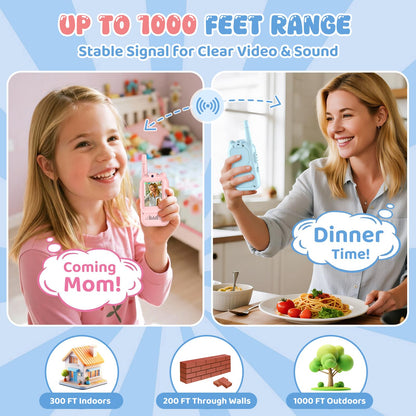 Video Walkie Talkie for Kids - 2 Pack Rechargeable Kids Walkie Talkies Long Range Radios, Video Intercom & Voice Effects, Christmas Birthday Gifts, Toys for Age 3-12 Boys Girls, Indoor Outdoor Travel