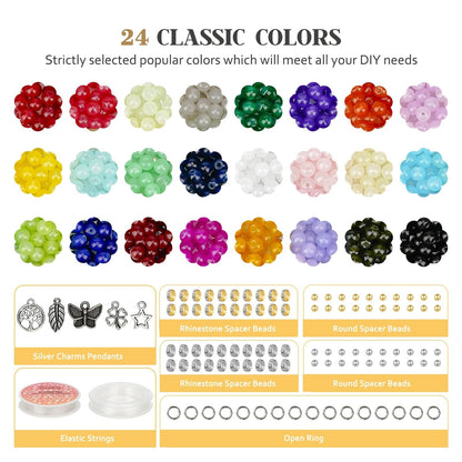 6mm Glass Beads Bracelet Making Kit 1400pcs, 24 Colors Crystal Beads for Jewelry Making Round Beads DIY Crafts with Spacer Beads Charms Accessories