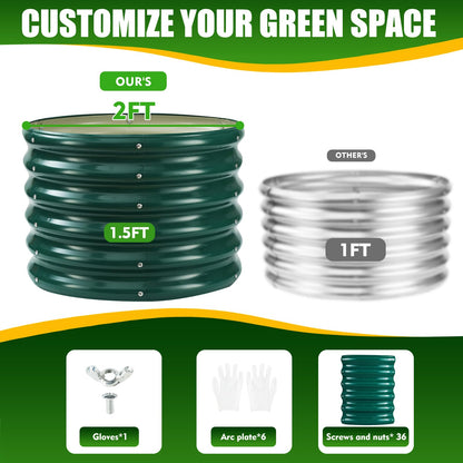 TBMLC 17" Tall Elevated Round Metal Rised Garden Bed- 2'x2' in Size and 0.8MM Thick Durable Planter Box for Vegetables Flowers Succulent at Patio/Garden Outdoor (Dark Green, 2FT Diameter)