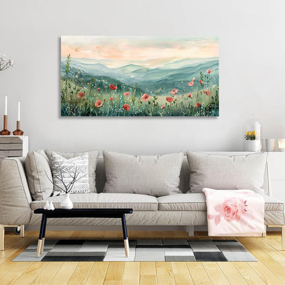 Tucai Decor Floral Landscape Canvas Wall Art 20 x 40 inches Poppies in Mountain Valley Home Decor Art Prints for Living Room Bedroom Office Ready to Hang