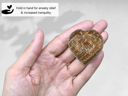 Aragonite Crystal Heart Palm Stone - Pocket Massage Worry Stone for Natural Body Chakra Balancing, Reiki Healing and Crystal Grid
