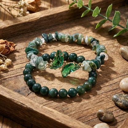 BELLA-Bee Natural Amethyst Healing Stone Bracelet Set for Women, Anxiety Relief Crystal Beaded Layered Bracelet with Butterfly Charm, Calming Spiritual Jewelry Gifts (Green)